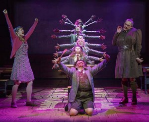 Lauren Ward, Bertie Carvel and the Broadway cast of Matilda the Musical. Picture: Joan Marcus