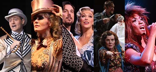 Olivier-nominated shows Top Hat, A Chorus Line, Kiss Me, Kate, Sweeney Todd and Soul Sister. Picture: Roy Tan