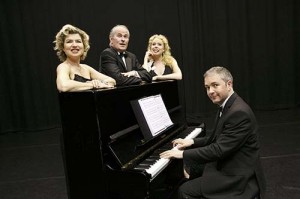 l-r: Issy van Randwyck, James Vaughan, Holly Dale-Spencer, Ian Townsend (musical director) in Words & Music by Noel Coward, part of the Lost Musicals season 2013, 