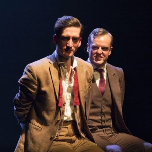 Ben Woods (left) as Richard Loeb Jo Parsons (right) as Nathan Leopold Taken on 08/04/2015 in rehearsal at Greenwich Theatre, London. Climar Productions & Richard Williamson in association with Greenwich Theatre ‘Thrill Me’ (book & lyrics by Stephen Dolginoff) is Directed by Guy Retallack, with Musical Direction by Tom Turner, Design by James Turner and Lighting by Richard Williamson. All enquiries should be directed to info@thrillme-uk.com