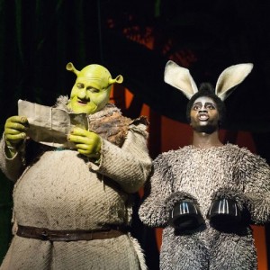 Dean Chisnall (Shrek) and Idriss Kargbo (Donkey). Image by Helen Maybanks.
